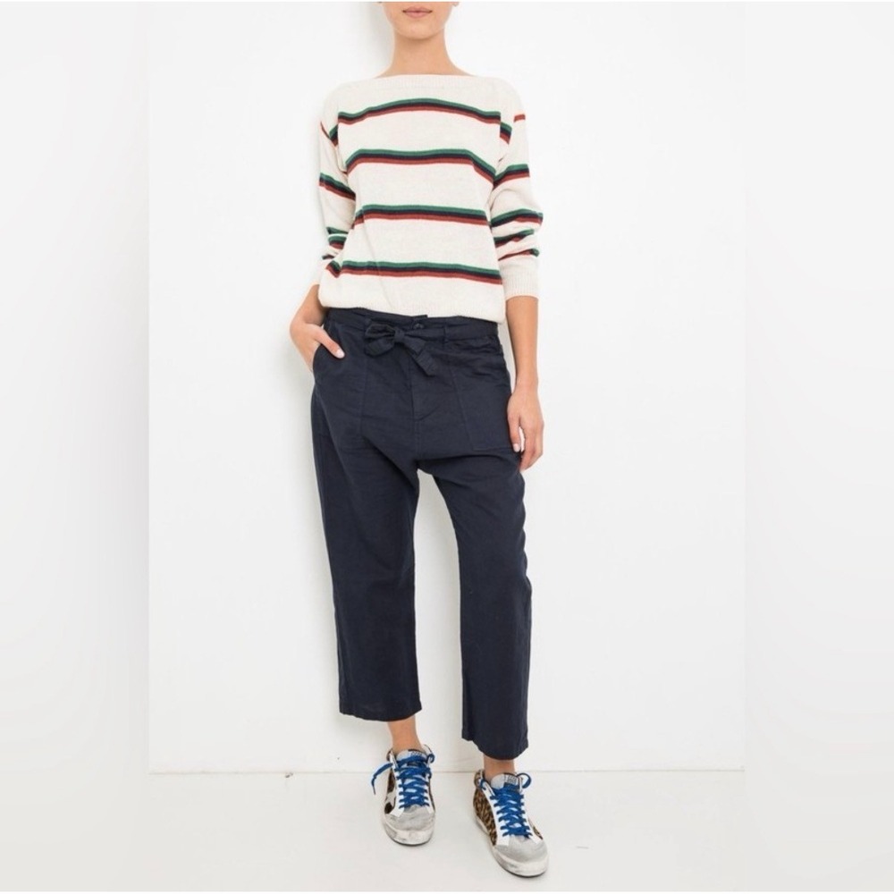 THE GREAT Convertible Cropped Trouser Pants Sz 3 Linen Cotton Utility Tie Waist